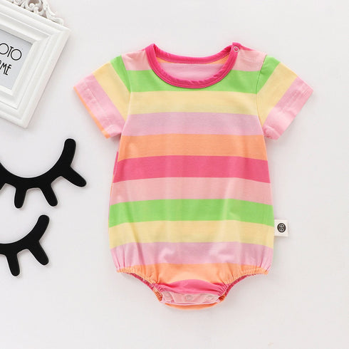 Summer short sleeve jumpsuit rainbow striped climbing suit